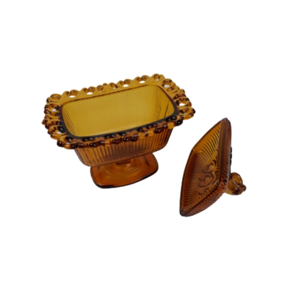 VTG Indiana glass wedding box candy dishlid amber - Picture 8 of 10